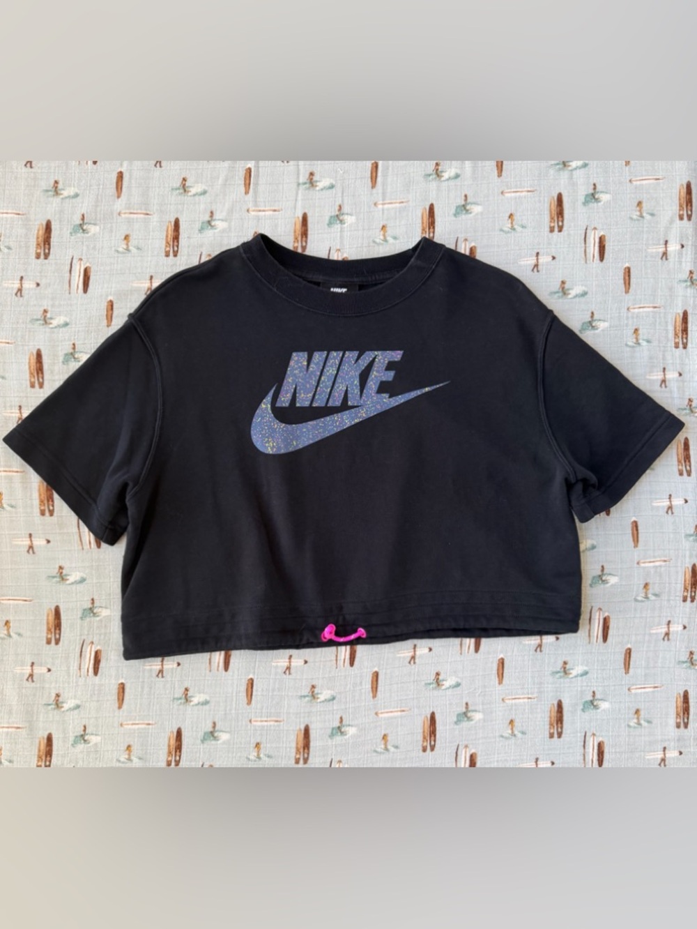 Nike Black Cropped Tee with Pink Detail